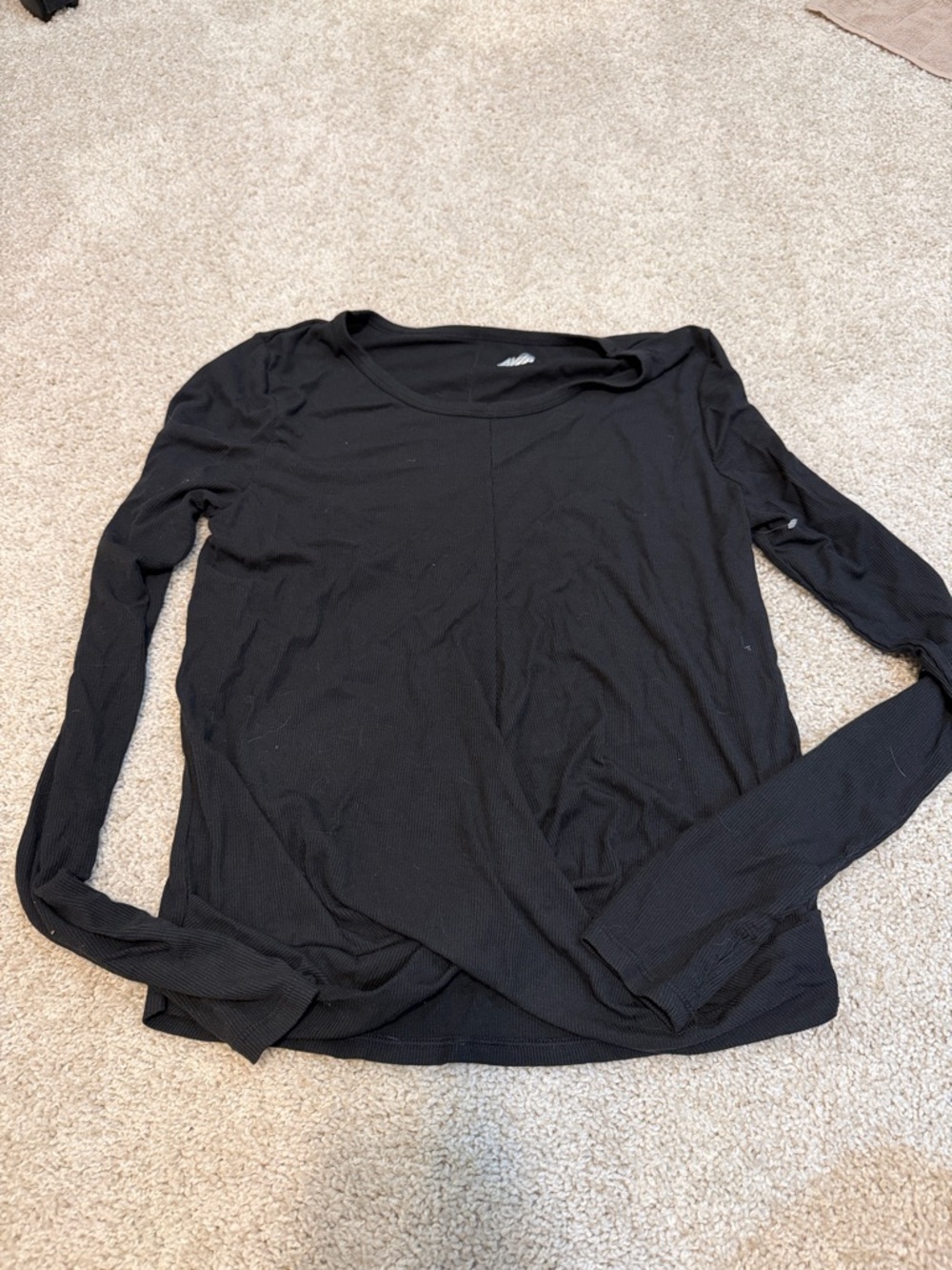 Avia Black Long-Sleeve Ribbed Crew Top